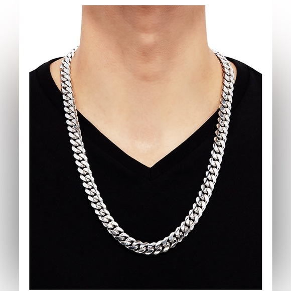 Cuban Link 26" Chain Necklace in 18k white Gold-Plated Sterling Silver - Picture 2 of 3